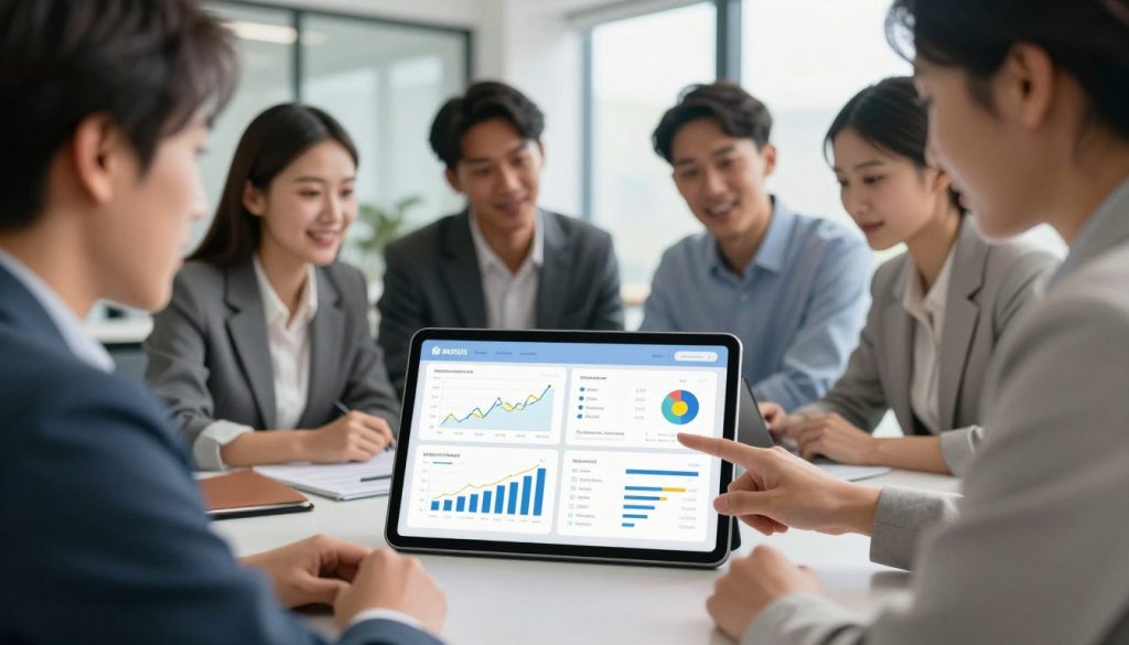 A visually engaging comparison of diverse investment platforms displayed on a sleek, modern tablet screen in the foreground, surrounded by financial charts and graphs. In the middle, professional individuals in business attire (a mix of genders and ethnicities) are discussing strategies, actively pointing at key features on the tablet. The background features a contemporary office setting with large windows allowing natural light to spill in, creating a bright and optimistic atmosphere. The mood is focused and collaborative, emphasizing knowledge-sharing among the group. Soft lens focus enhances the foreground, while maintaining clarity in the middle and background. The entire composition conveys a sense of professionalism and accessibility in the world of investing.